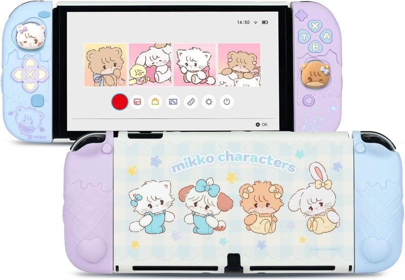 GEEKSHARE Protective Case for Switch OLED,Slim Cover Case Compatible with Switch OLED Separable Soft Silicone Protective Shell for Joy Con with 2 Thumb Grip Caps - Mikko Sweet Thoughts - Image 1